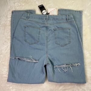 BooHoo Blue High Waist Back Rip Light Blue Jeans Size 8